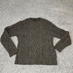 Gap 100% Lambswool Cable Knit Crewneck Sweater Women's XXL Olive Brown Marl